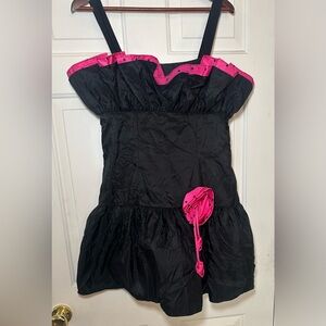 Vtg Flirtations Alfred Angelo 80s Pink Black Taffeta Tiered Prom Dress